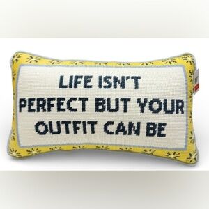 Embroidered 'Life Isn't Perfect...' Decorative Pillow - Yellow & Cream